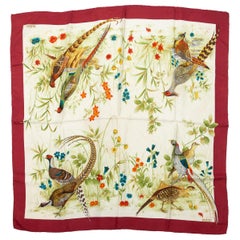 Gucci Burgundy & Multicolor Pheasant Print Silk Scarf