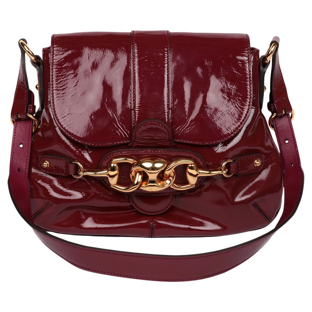 Gucci Burgundy Patent Leather Ancora Wave Flap Bag For Sale