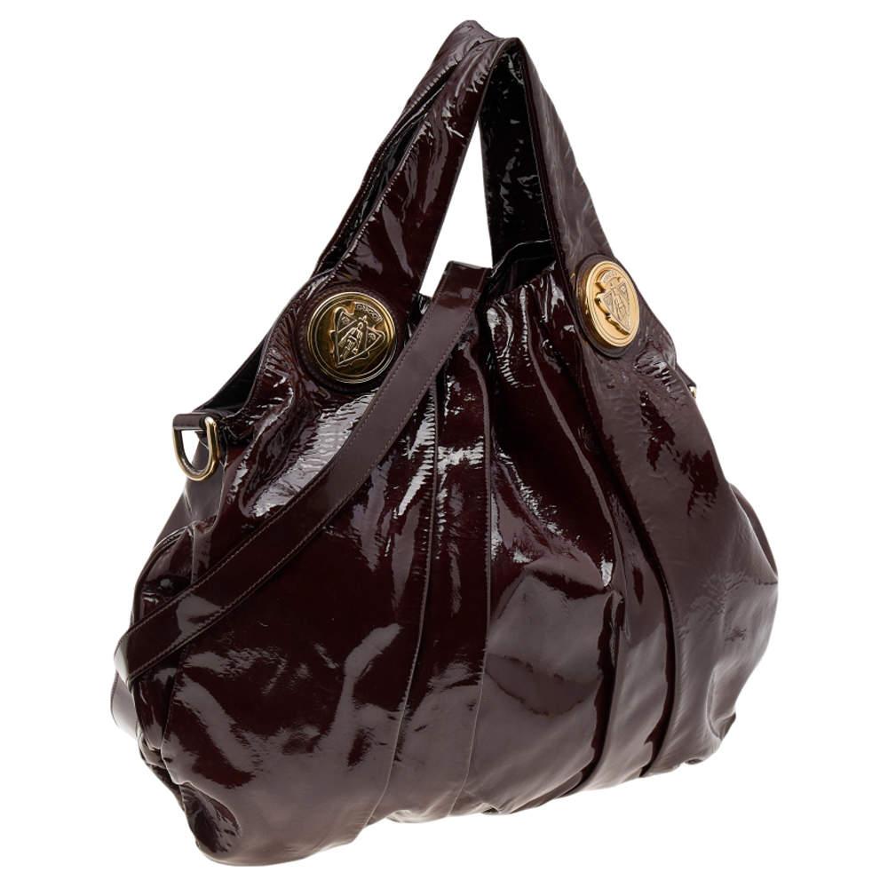 Black Gucci Burgundy Patent Leather Large Hysteria Tote For Sale