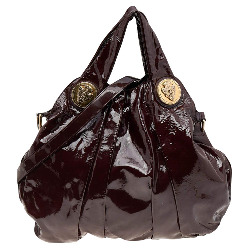 Gucci Burgundy Patent Leather Large Hysteria Tote For Sale
