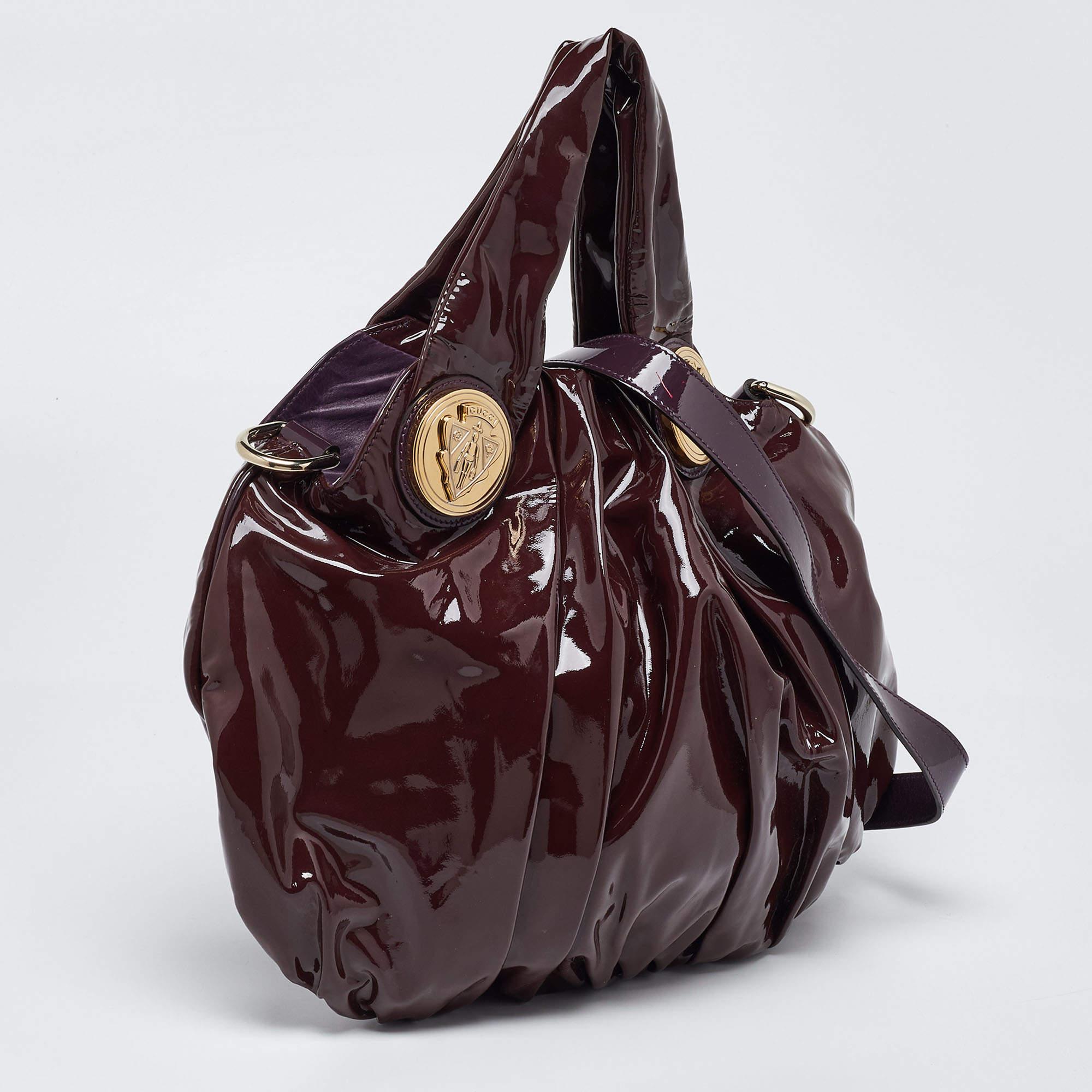 Black Gucci Burgundy Patent Leather Small Hysteria Hobo