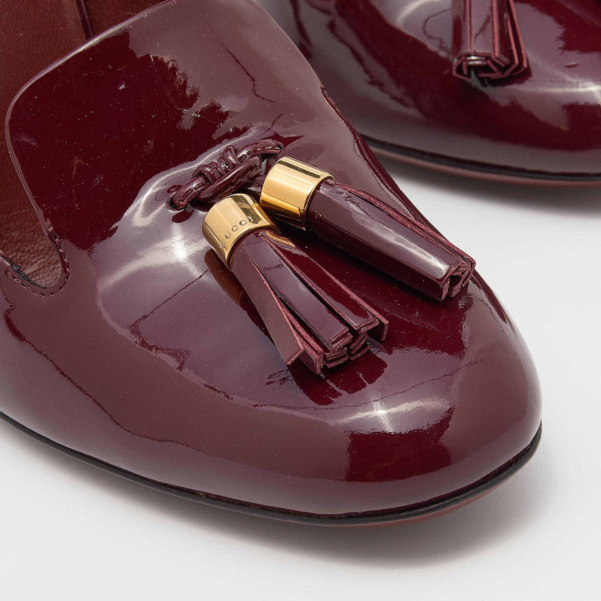 Women's Gucci Burgundy Patent Leather Tassel Loafer Pumps Size 38.5