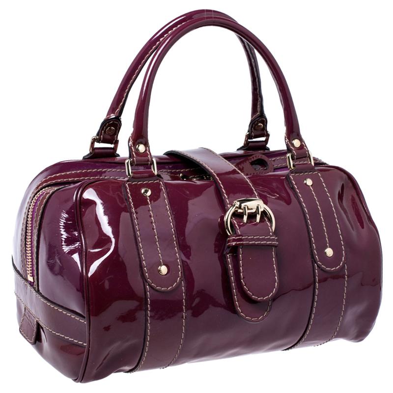 Black Gucci Burgundy Patent Leather Vanity Bowler Bag