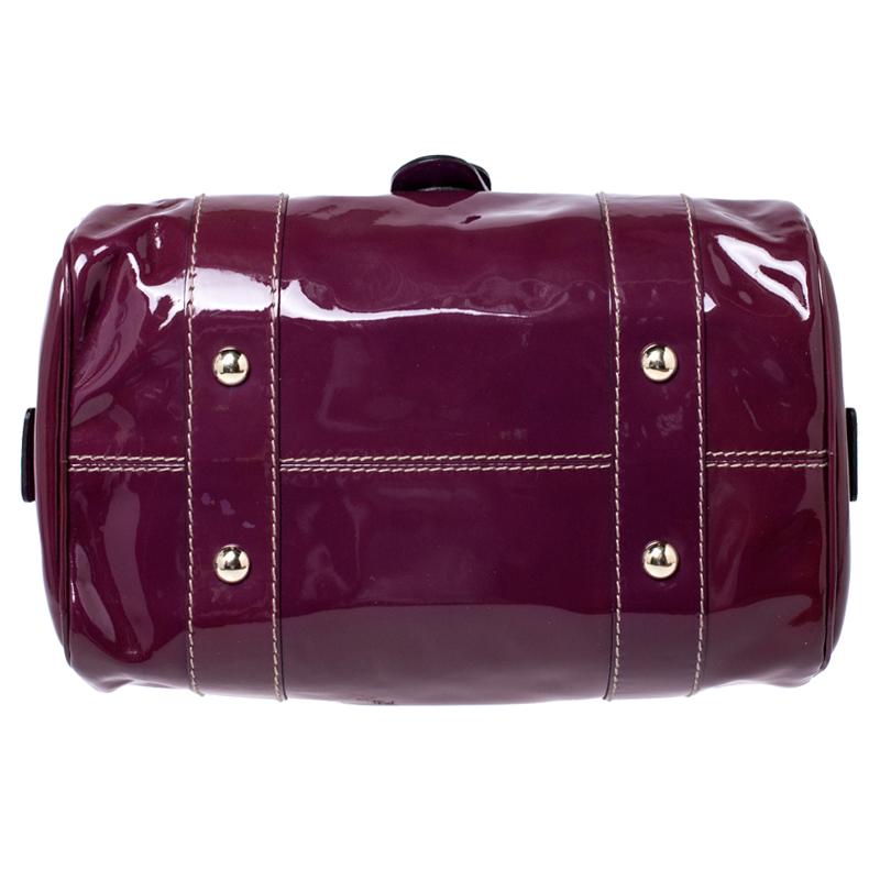 Gucci Burgundy Patent Leather Vanity Bowler Bag In Good Condition In Dubai, Al Qouz 2