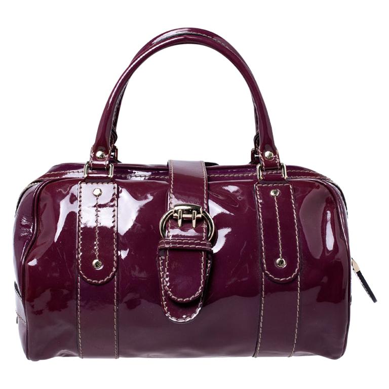 Gucci Burgundy Patent Leather Vanity Bowler Bag