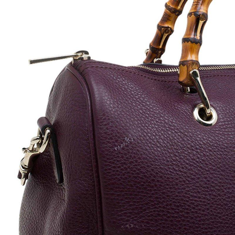 Women's Gucci Burgundy Pebbled Leather Medium Bamboo Boston Bag