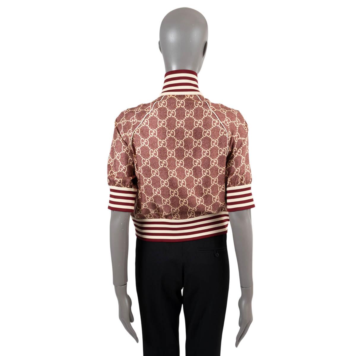 GUCCI burgundy silk 2021 GG SHORT SLEEVE BOMBER Jacket XS In Excellent Condition In Zürich, CH