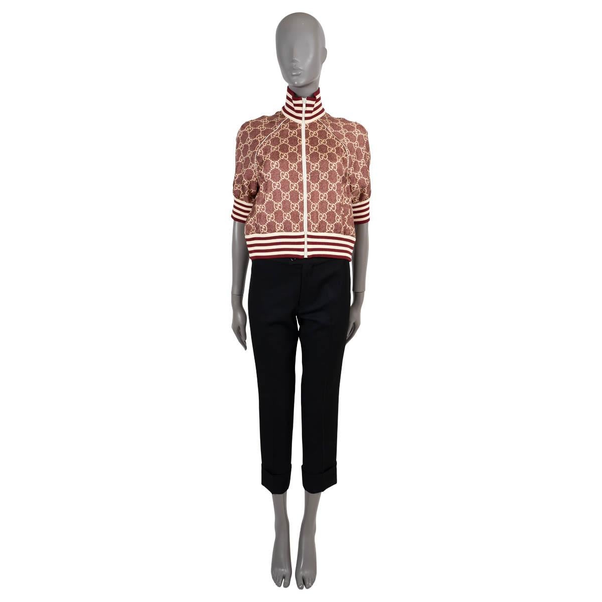 Women's GUCCI burgundy silk 2021 GG SHORT SLEEVE BOMBER Jacket XS