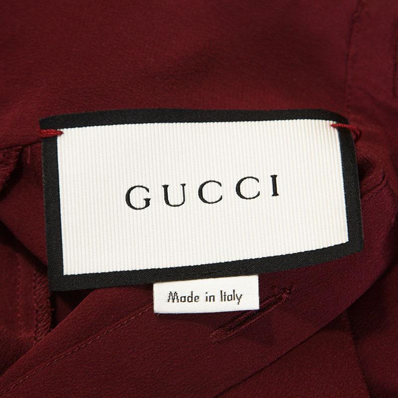 Gucci Burgundy Silk Embellished Collar Ruffle Trim Shirt XL In Good Condition In Dubai, Al Qouz 2