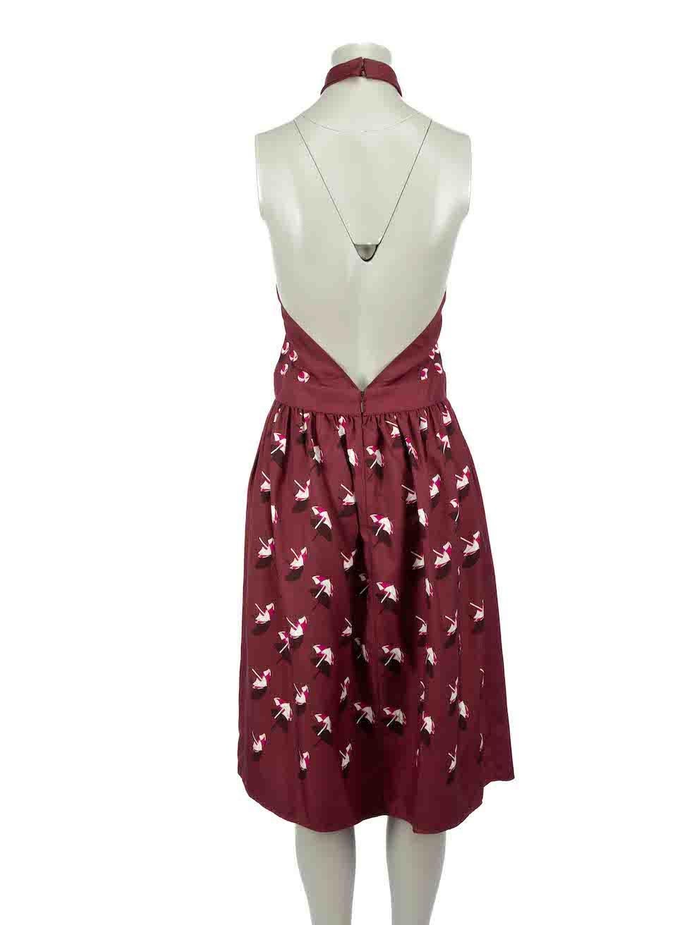 Brown Gucci Burgundy Silk Printed Midi Dress Size M