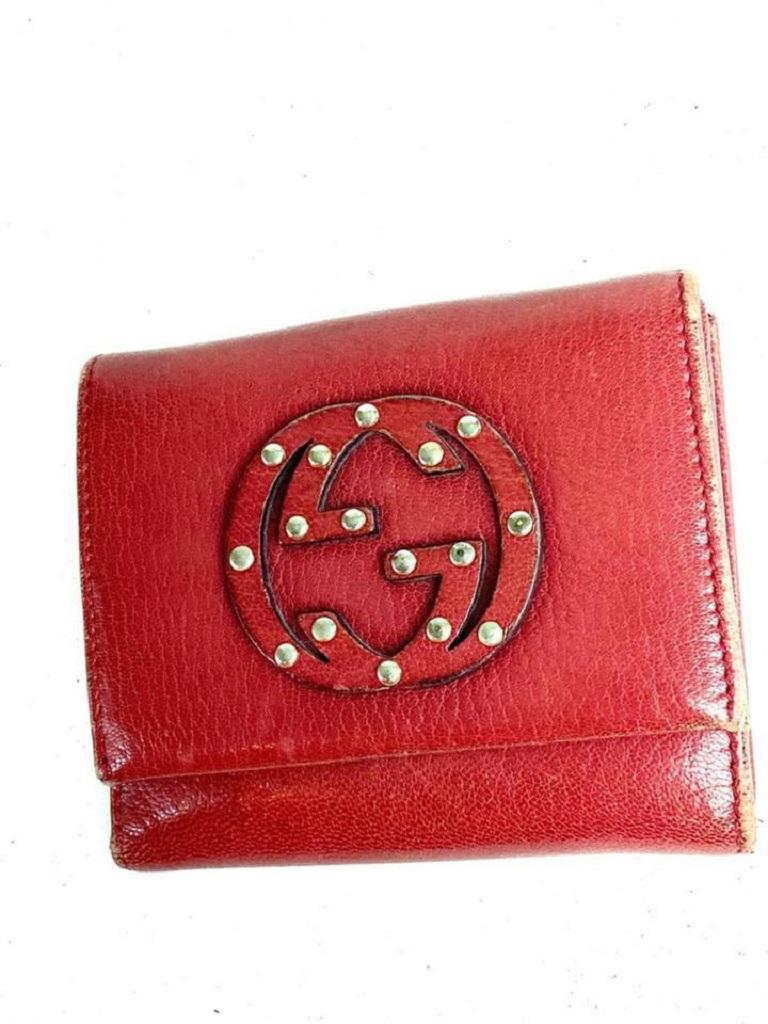 Gucci Burgundy Soho Studded Gg Compact Leather 20g69 Wallet For Sale 5