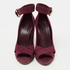 Gucci Burgundy Suede Criss Cross Open Toe Ankle Strap Pumps Size 37