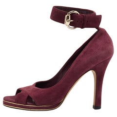 Gucci Burgundy Suede Criss Cross Open Toe Ankle Strap Pumps Size 37