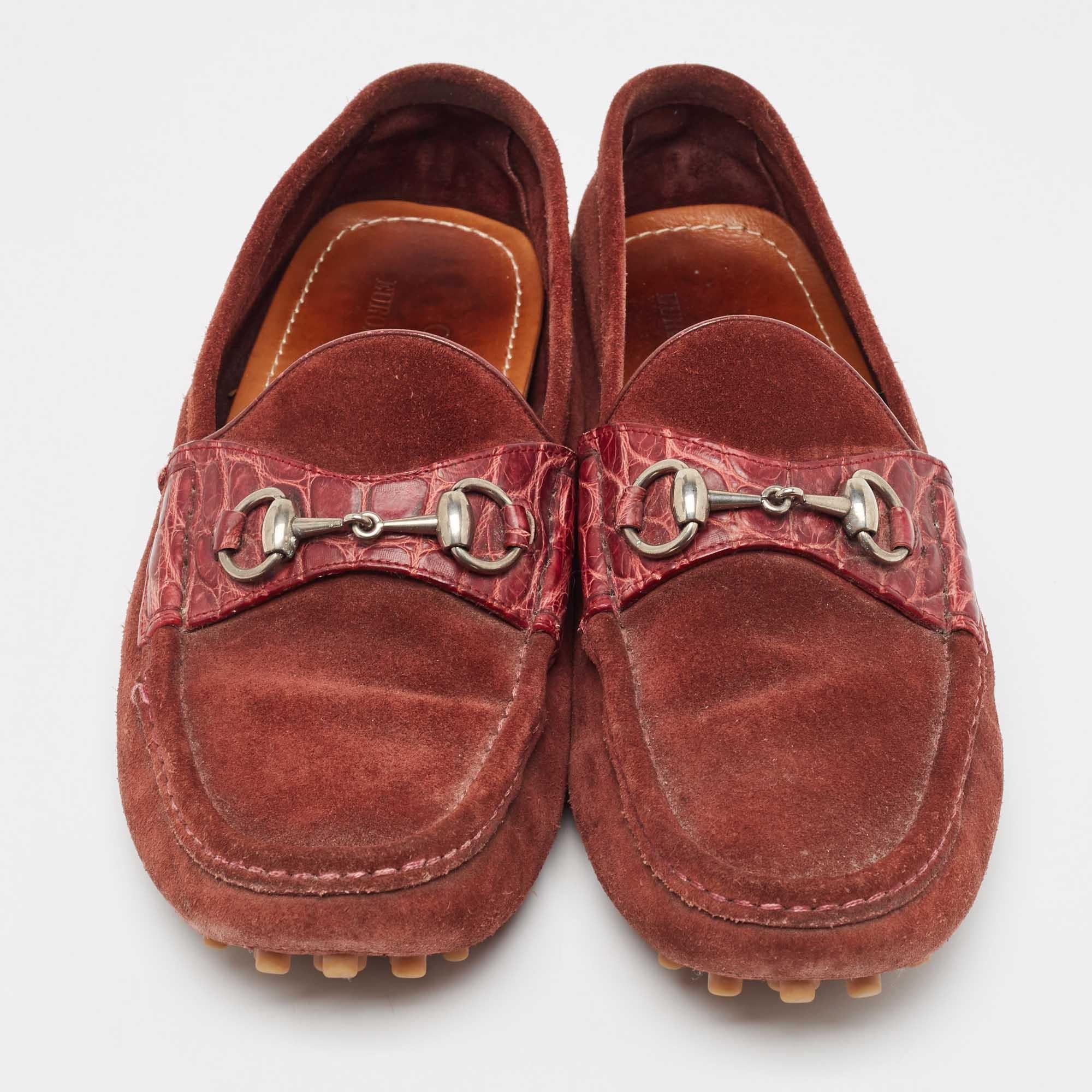 Brown Gucci Burgundy Suede Slip On Loafers Size 43