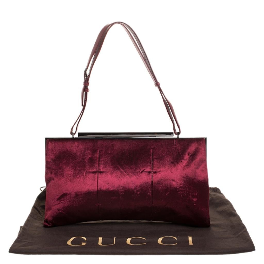 Gucci Burgundy Velvet Frame Shoulder Bag 6