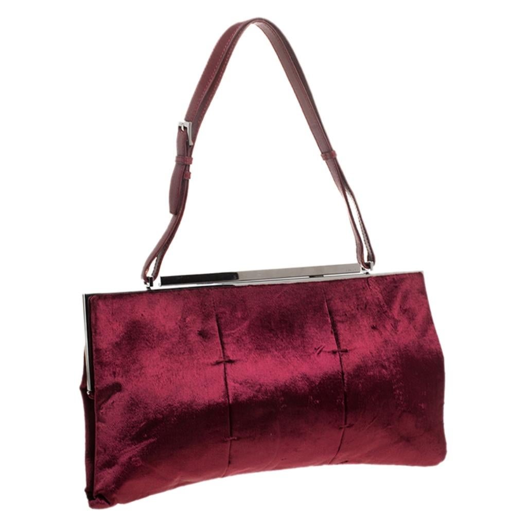 Red Gucci Burgundy Velvet Frame Shoulder Bag