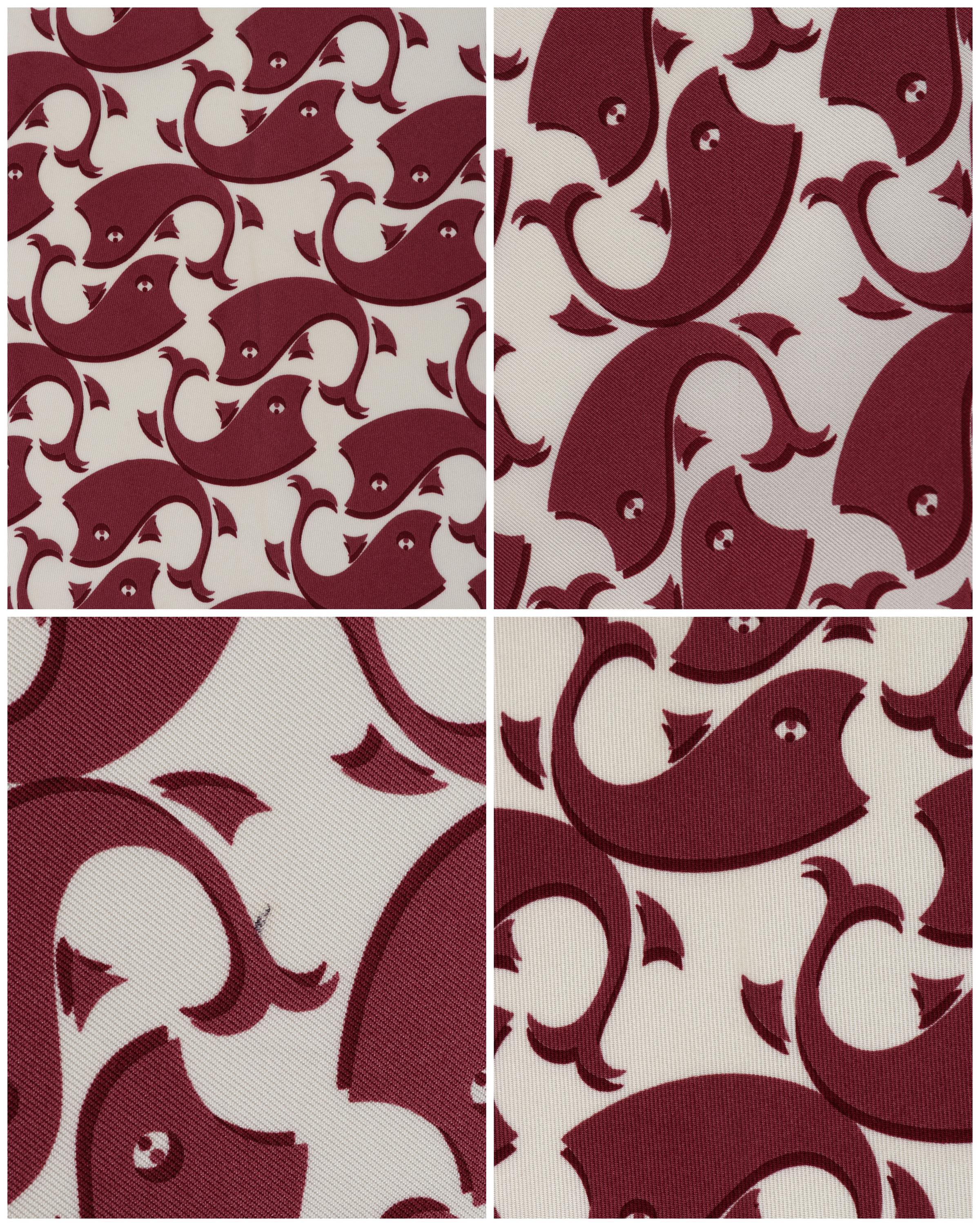 GUCCI Burgundy White Interlocking Whale GG Logo Motif Square Silk Scarf For Sale 4