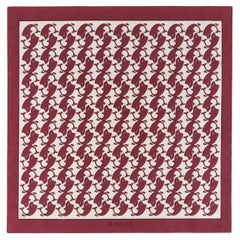 Used GUCCI Burgundy White Interlocking Whale GG Logo Motif Square Silk Scarf