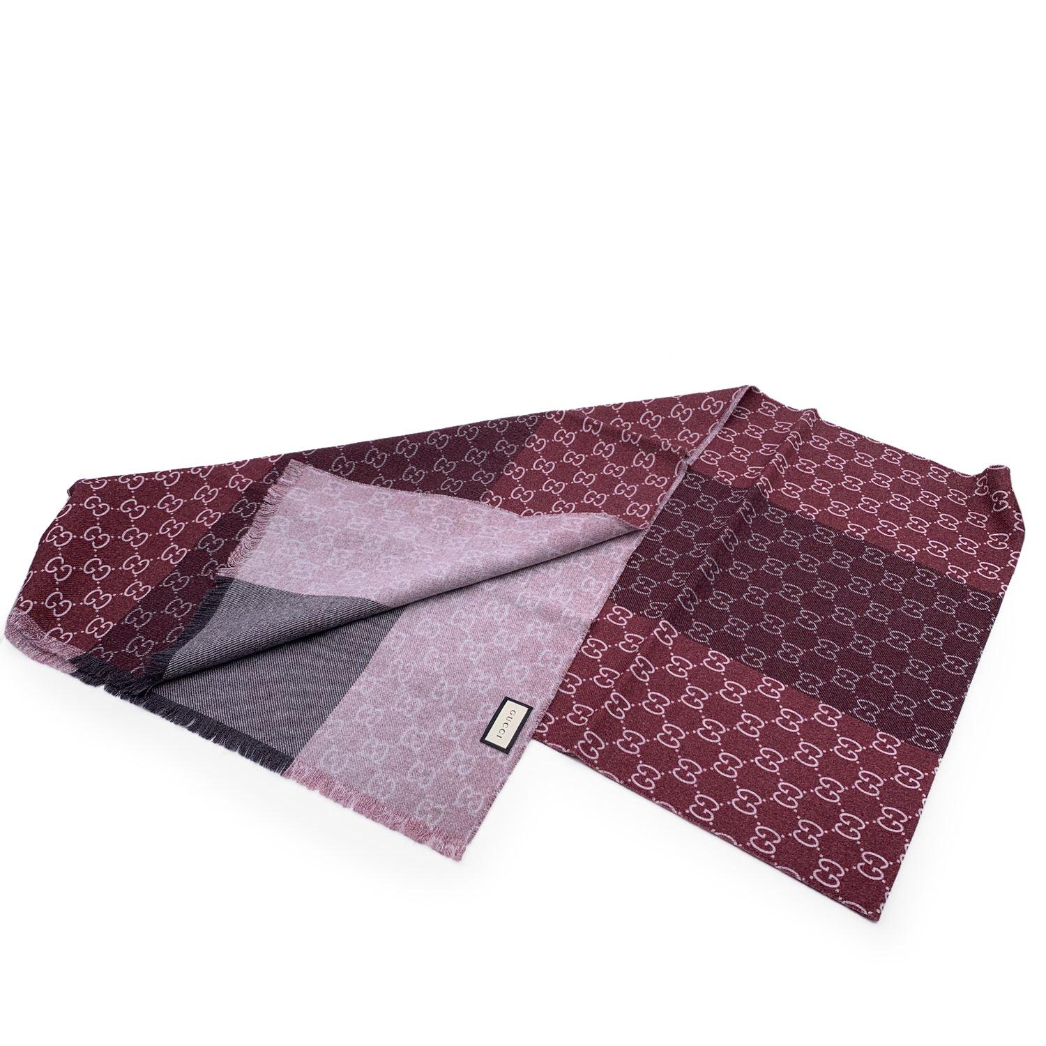 Women's or Men's Gucci Burgundy Wool GG Guccissima Scarf Shawl Wrap For Sale