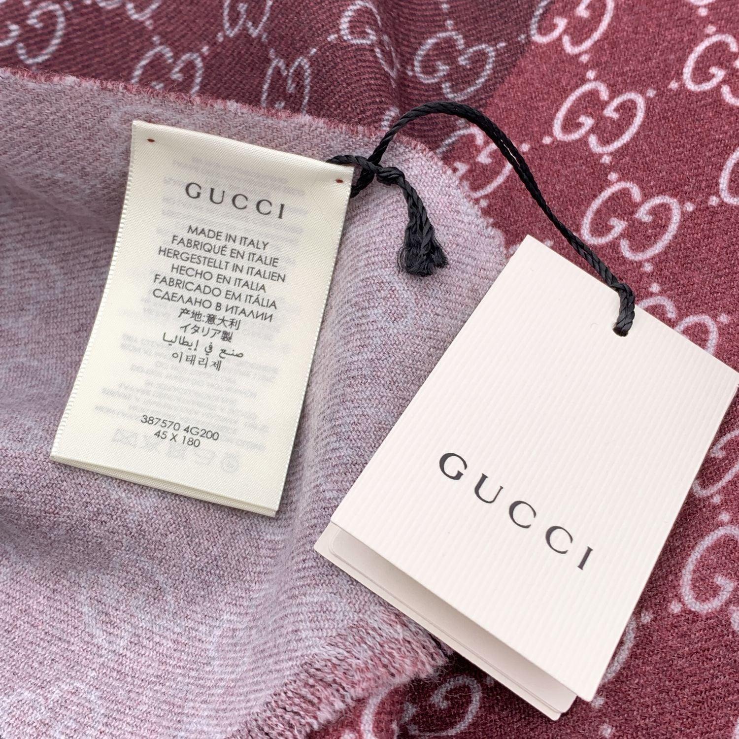 Gucci Burgundy Wool GG Guccissima Scarf Shawl Wrap For Sale 2