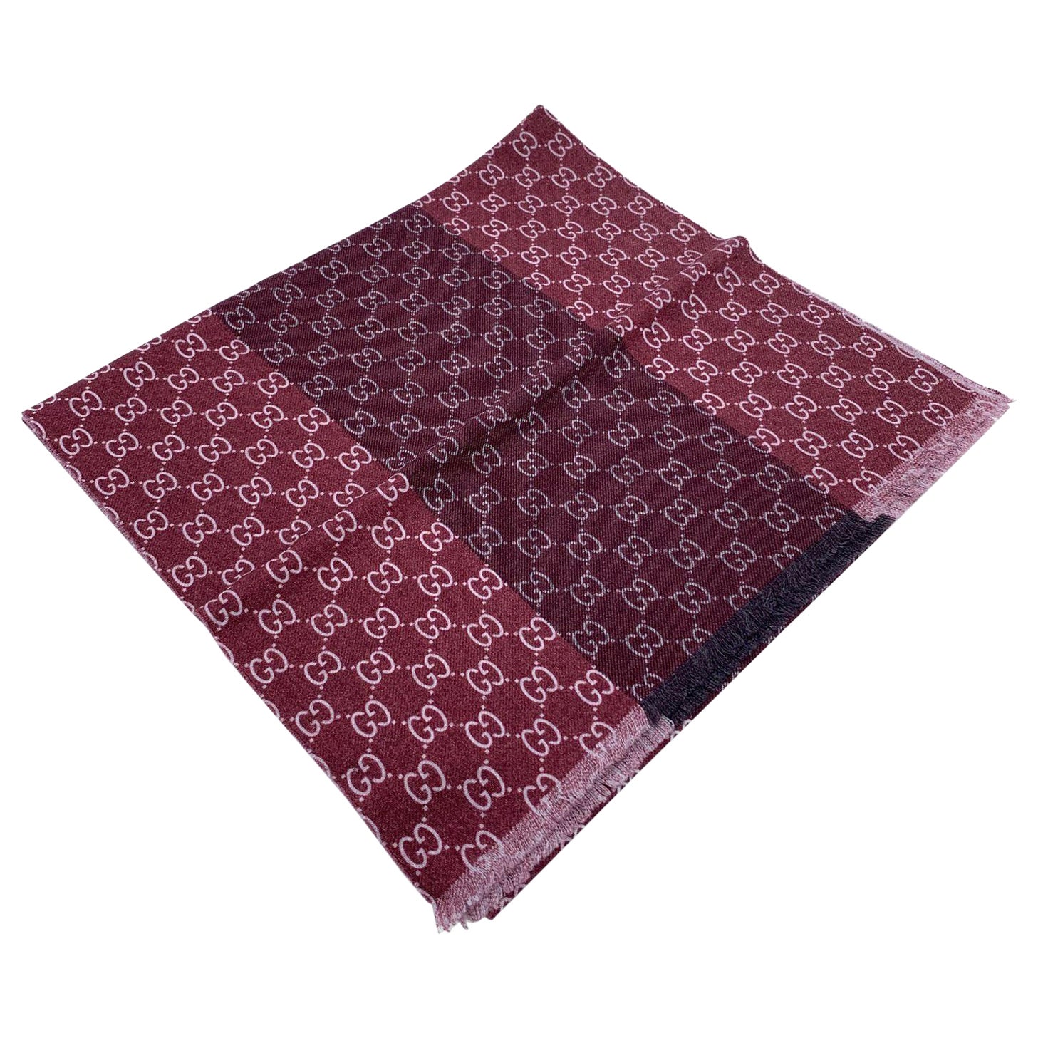Gucci Burgundy Wool GG Guccissima Scarf Shawl Wrap