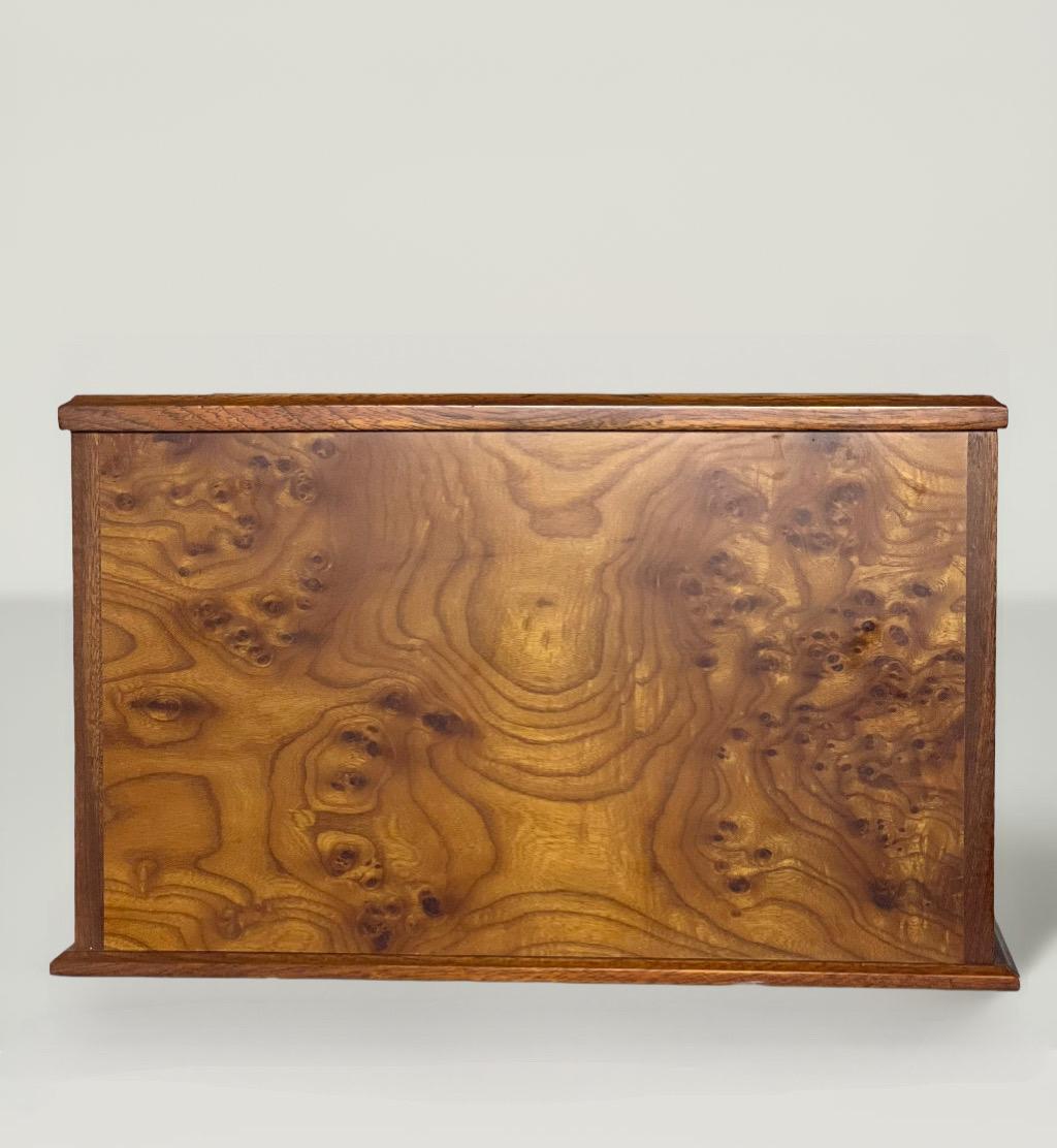 20th Century Gucci Burled Maple Table Games Chest with Glass Top For Sale
