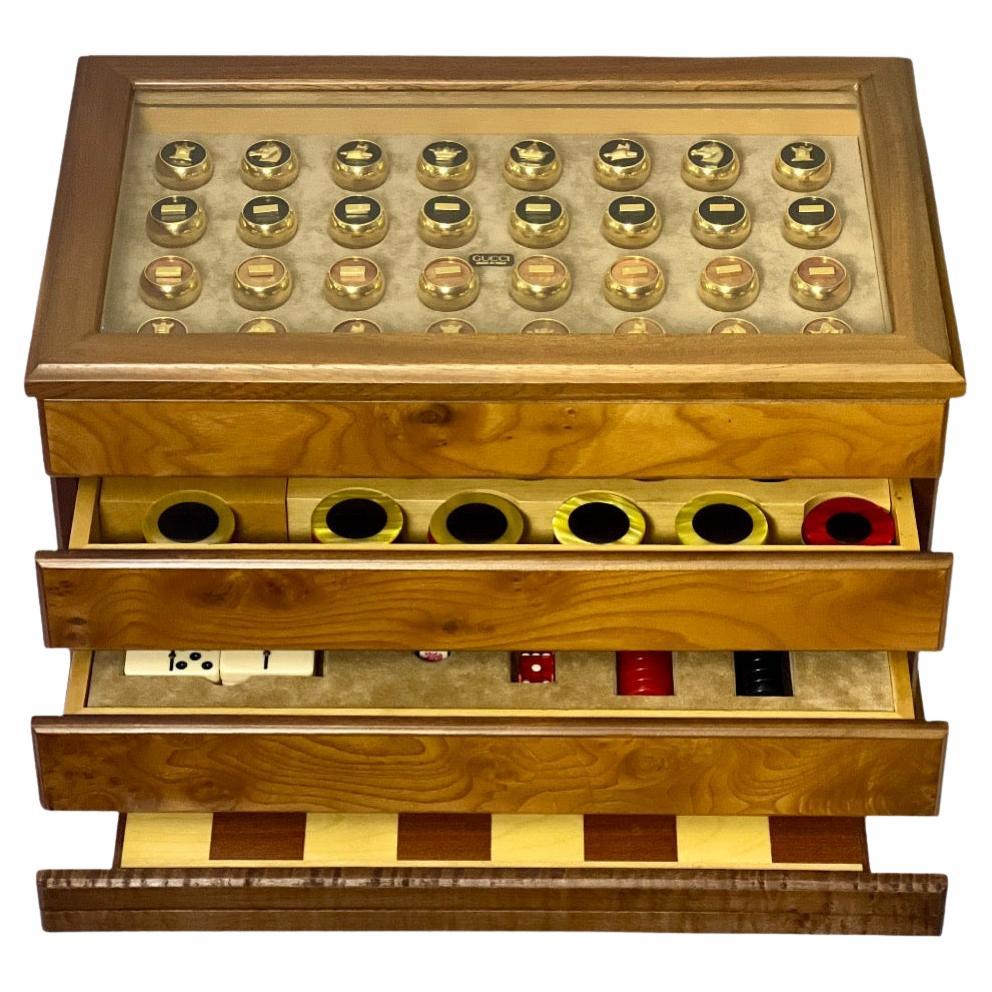 Gucci Burled Maple Table Games Chest with Glass Top
