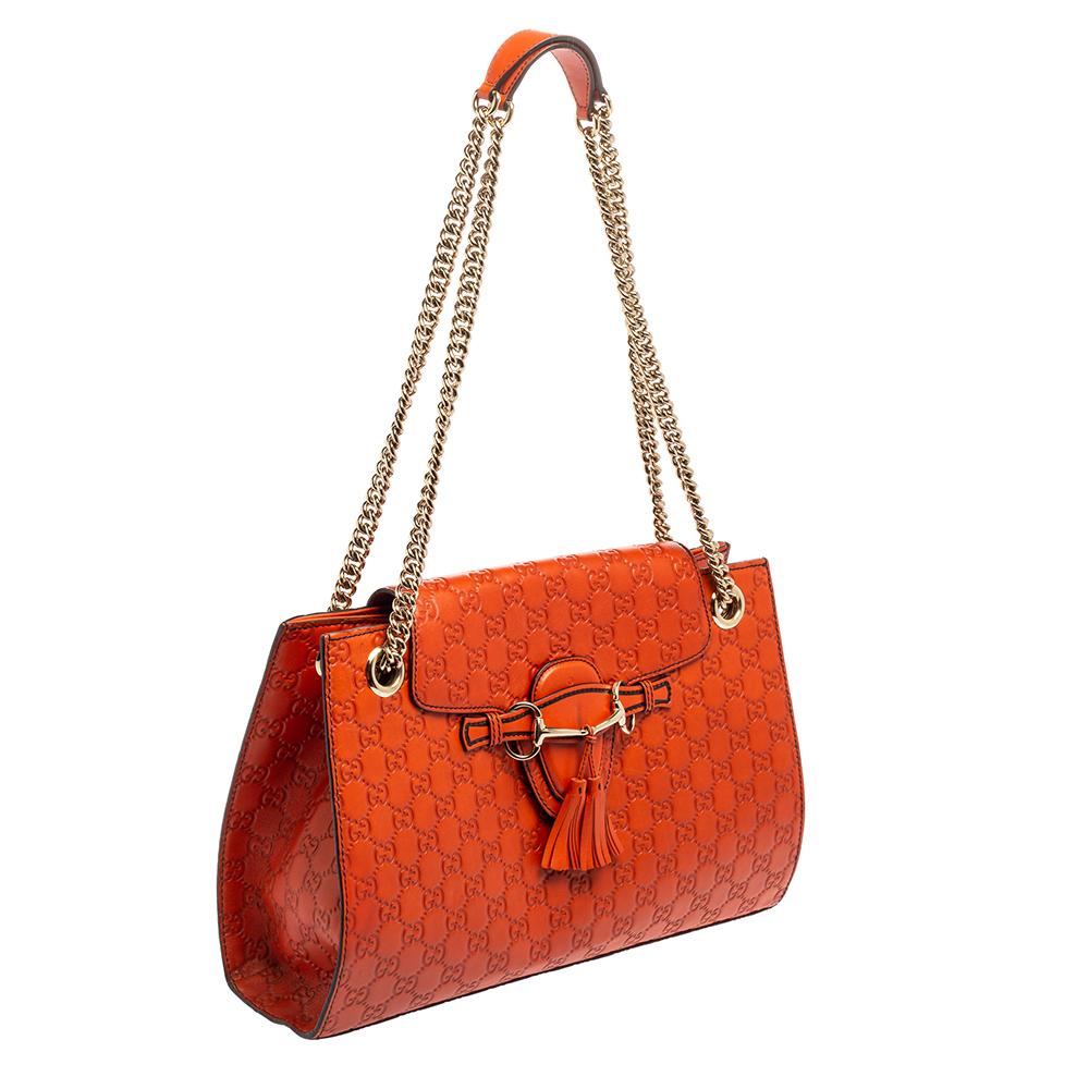 Gucci Burnt Orange Guccissima Leather Large Emily Chain Shoulder Bag In Good Condition In Dubai, Al Qouz 2