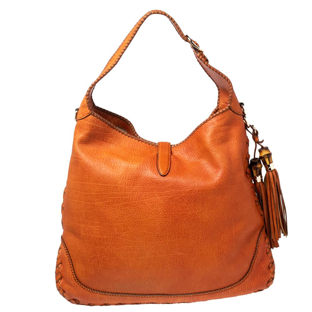 Gucci Burnt Orange Leather Large Bamboo New Jackie Hobo 1