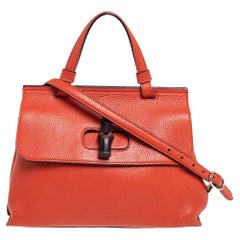 Gucci Burnt Orange Leather Small Bamboo Daily Top Handle Bag