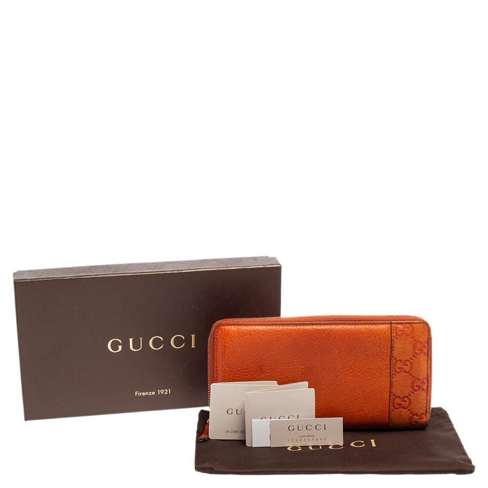 Gucci Burnt Orange Microguccissima Leather Zip Around Continental Wallet For Sale 8