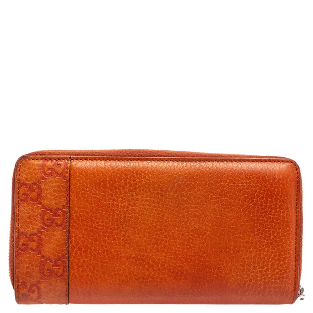 Gucci Burnt Orange Microguccissima Leather Zip Around Continental Wallet For Sale 4
