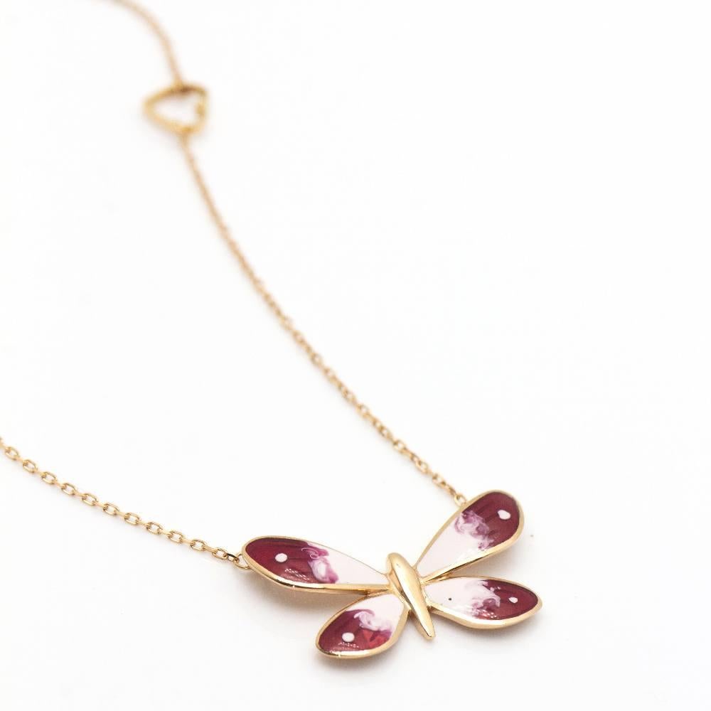 GUCCI Butterfly Necklace in Gold and Enamel In New Condition For Sale In BARCELONA, ES