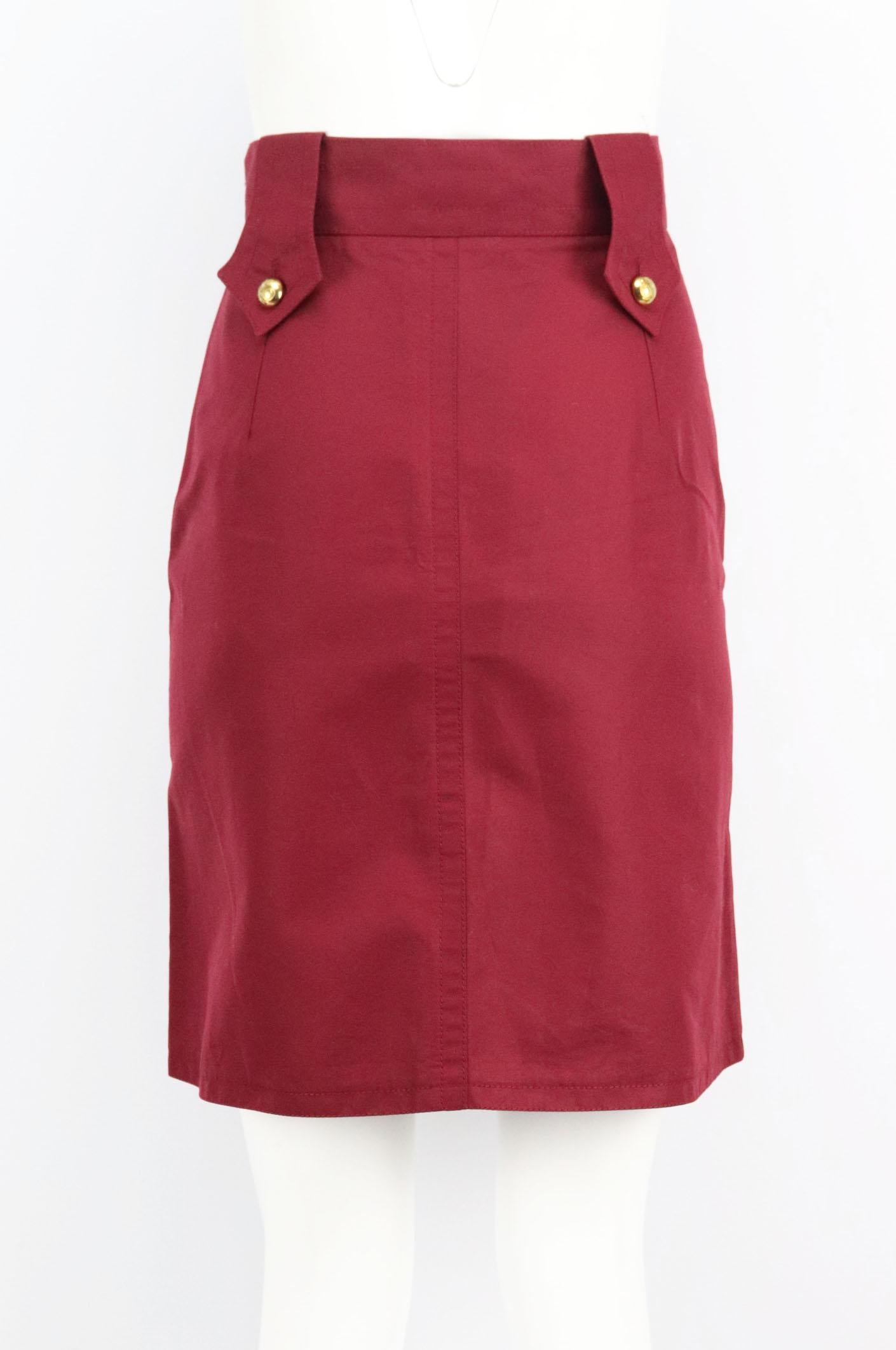 Red Gucci Button Embellished Pleated Cotton Skirt IT 44 UK 12