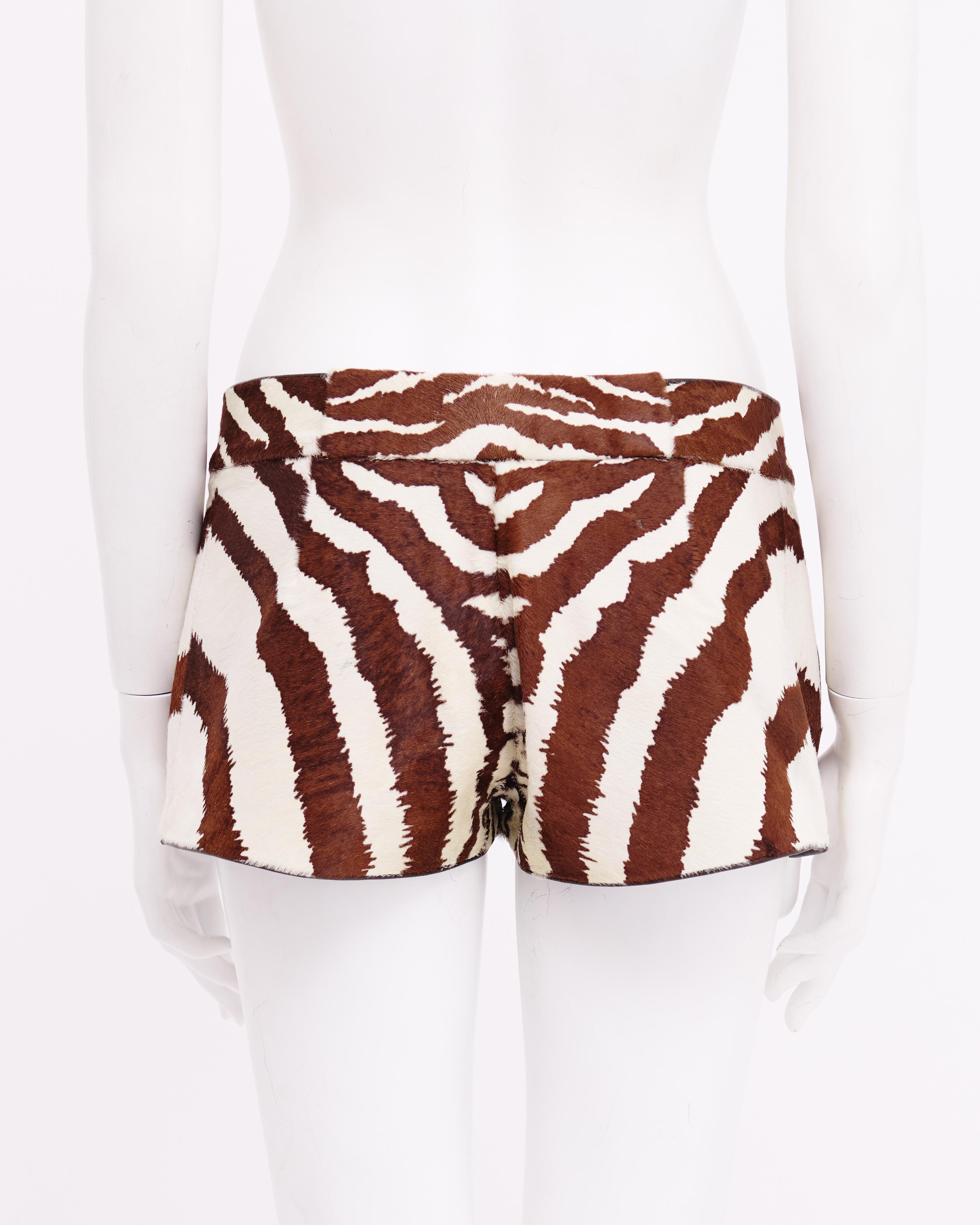 Gray Gucci by Alessandra Facchinetti Pony Hair Brown Zebra Print Short For Sale