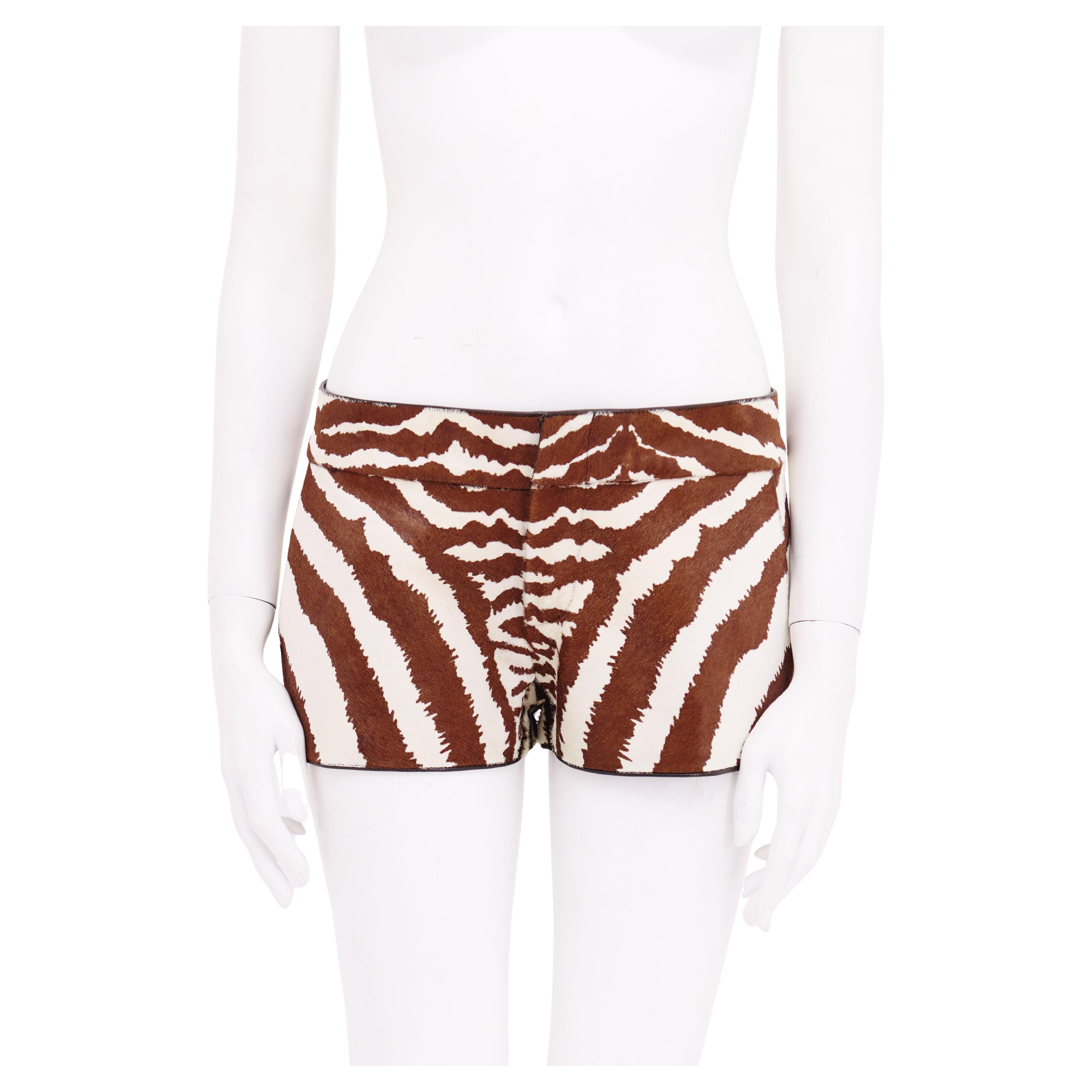 Gucci by Alessandra Facchinetti Pony Hair Brown Zebra Print Short For Sale