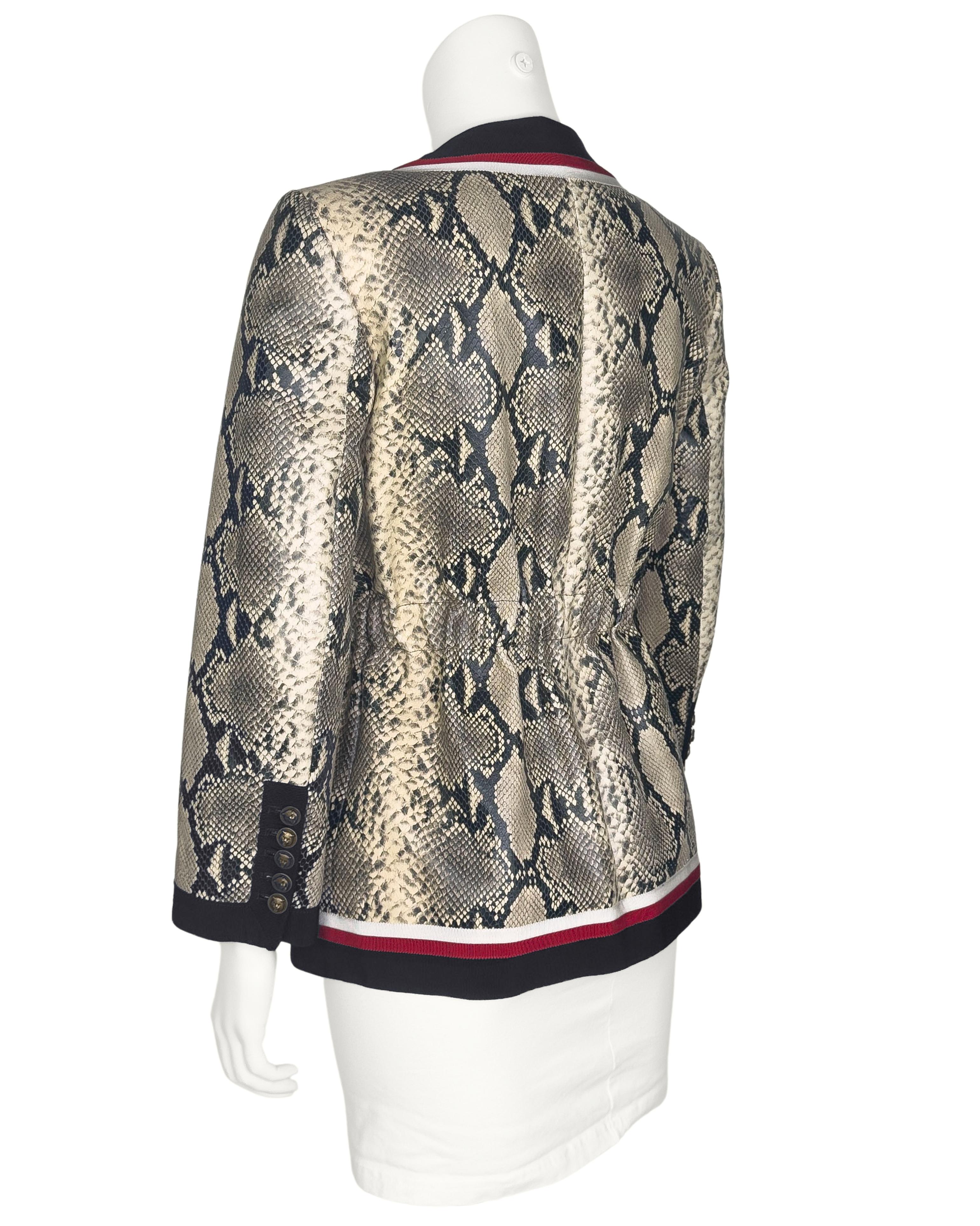 Gray Gucci by Alessandro Michele Faux Snake Printed Leather Jacket For Sale
