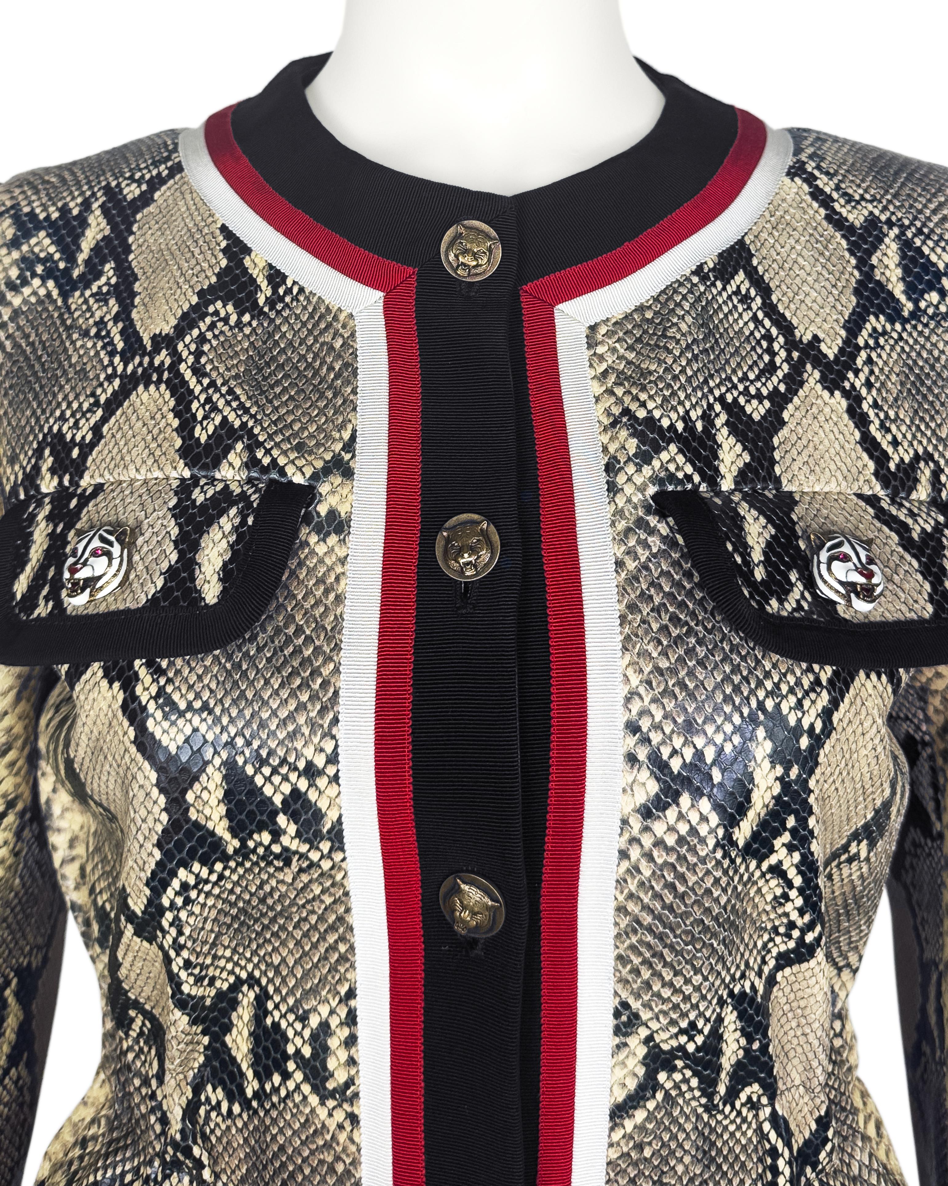Gucci by Alessandro Michele Faux Snake Printed Leather Jacket In Good Condition For Sale In Toronto, Ontario
