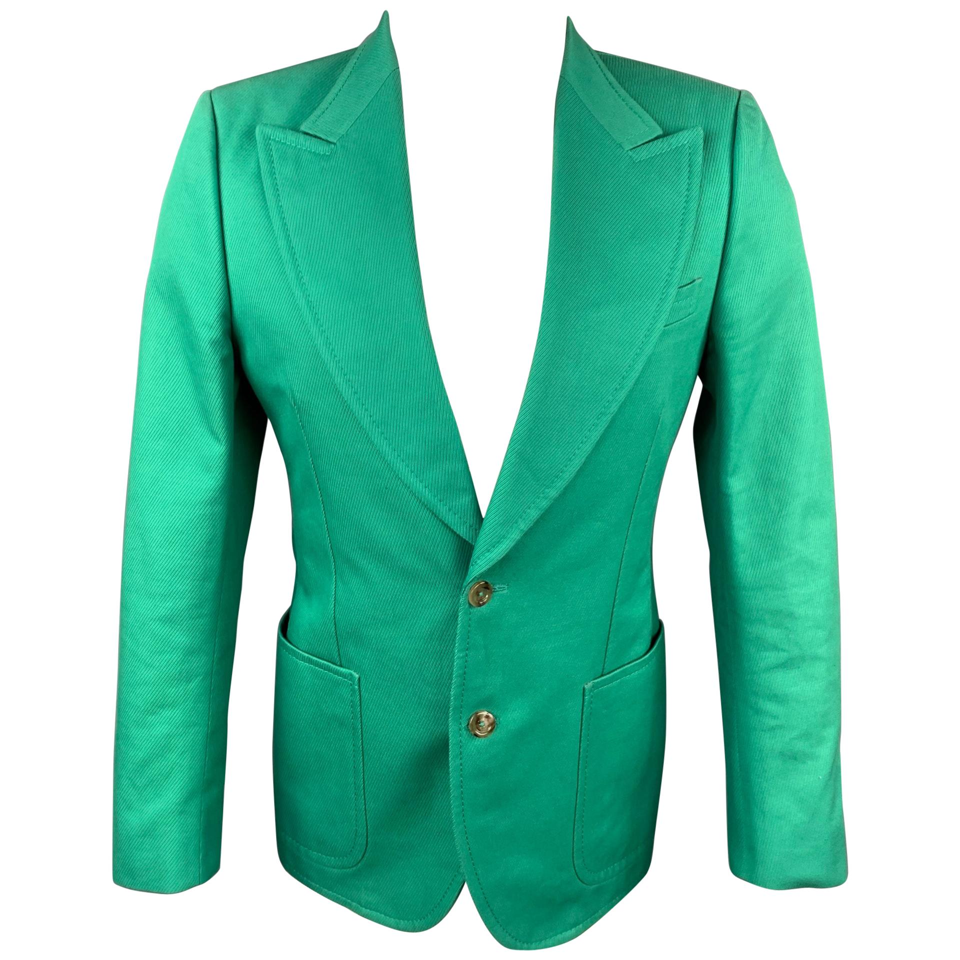 GUCCI by Alessandro Michele Size 36 Green Cotton Peak Lapel Sport Coat