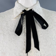 GUCCI by ALESSANDRO MICHELE Size L White Macrame Lace Cotton Blend Bow Long Sleeve Shirt