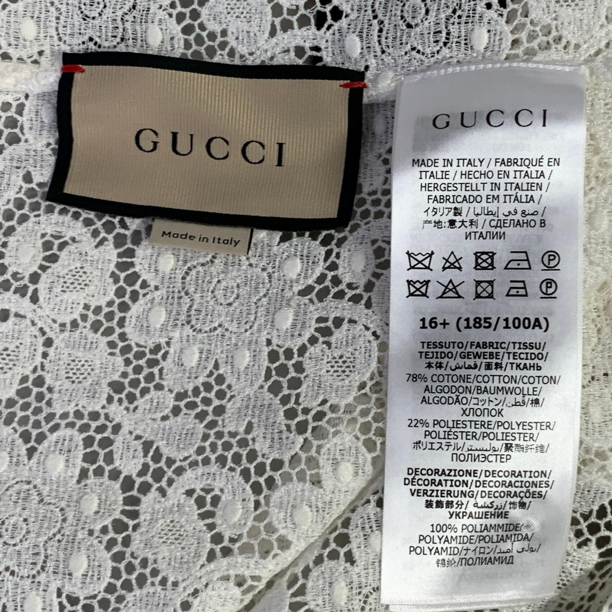 GUCCI by ALESSANDRO MICHELE Size L White Macrame Lace Cotton Blend Bow Long Sleeve Shirt (Chemise à manches longues avec nœud) en vente 2