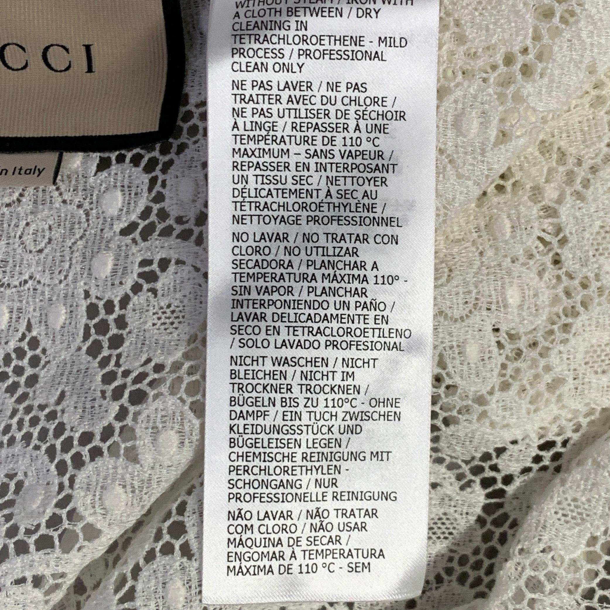 GUCCI by ALESSANDRO MICHELE Size L White Macrame Lace Cotton Blend Bow Long Sleeve Shirt (Chemise à manches longues avec nœud) en vente 4