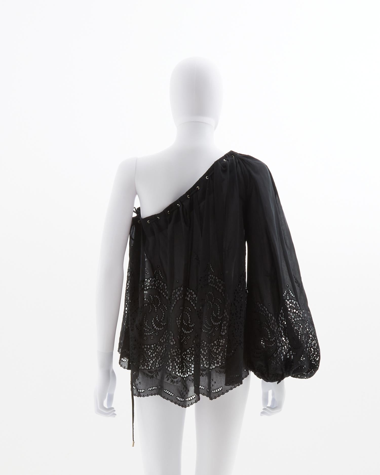Black Gucci by Frida black cotton sangallo lace one shoulder top, resort 2009