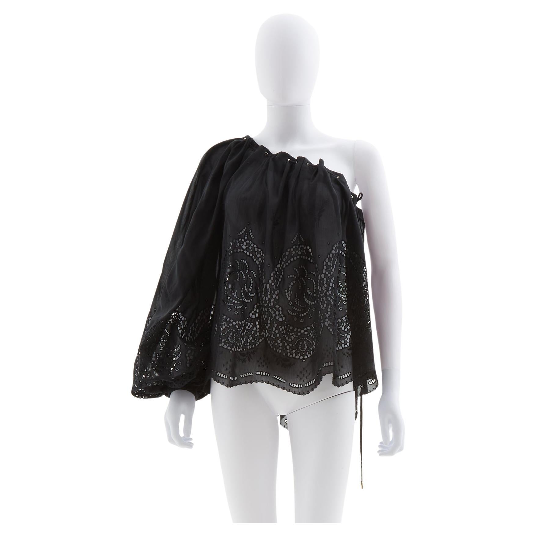 Gucci by Frida black cotton sangallo lace one shoulder top, resort 2009 For Sale