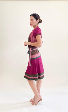 Gucci by Frida Giannini 2006 Brown Color Block Wrap Dress