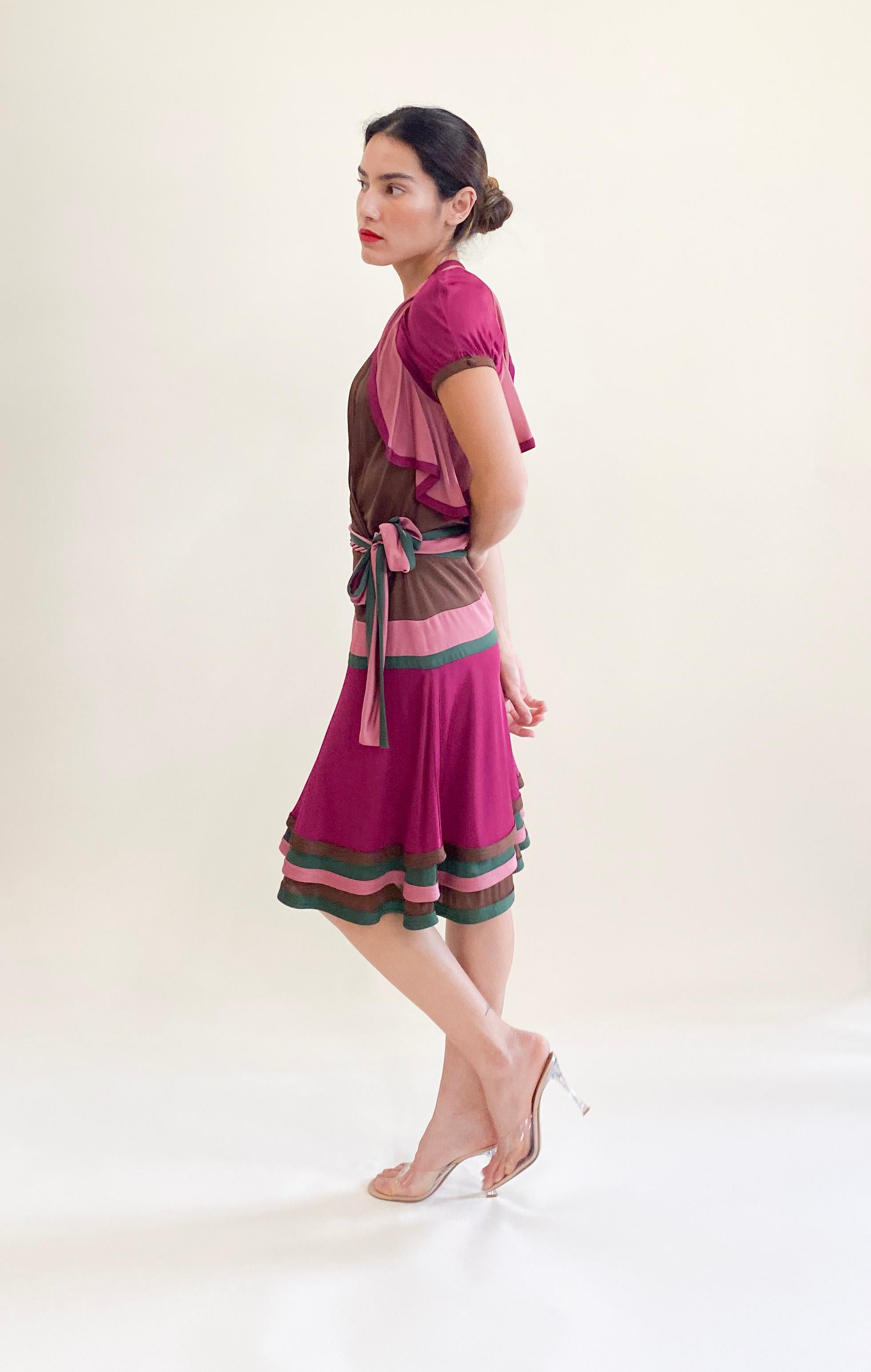 Marron Gucci by Frida Giannini 2006 Brown - Robe portefeuille à empiècements colorés en vente