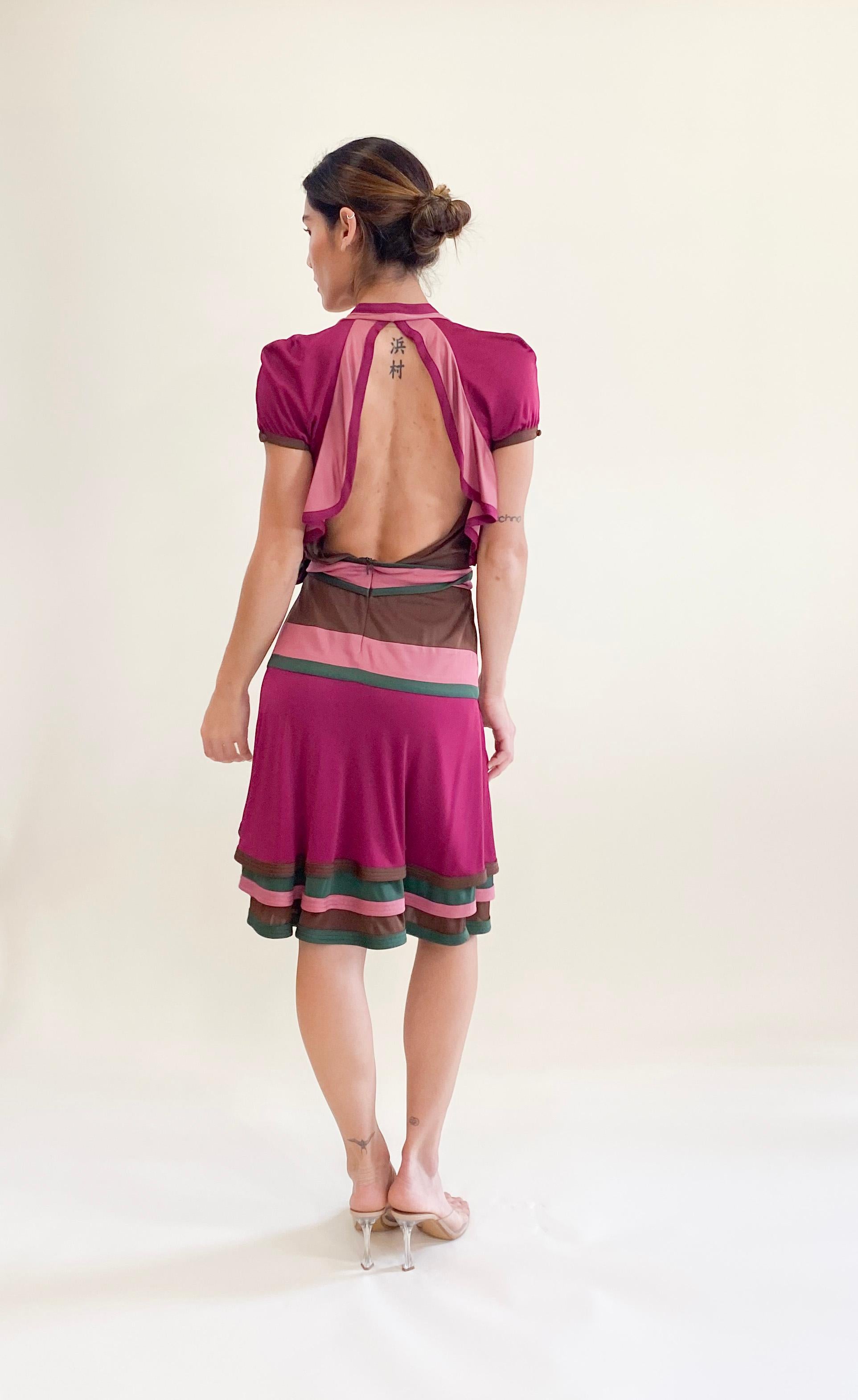 Gucci by Frida Giannini 2006 Brown - Robe portefeuille à empiècements colorés Pour femmes en vente