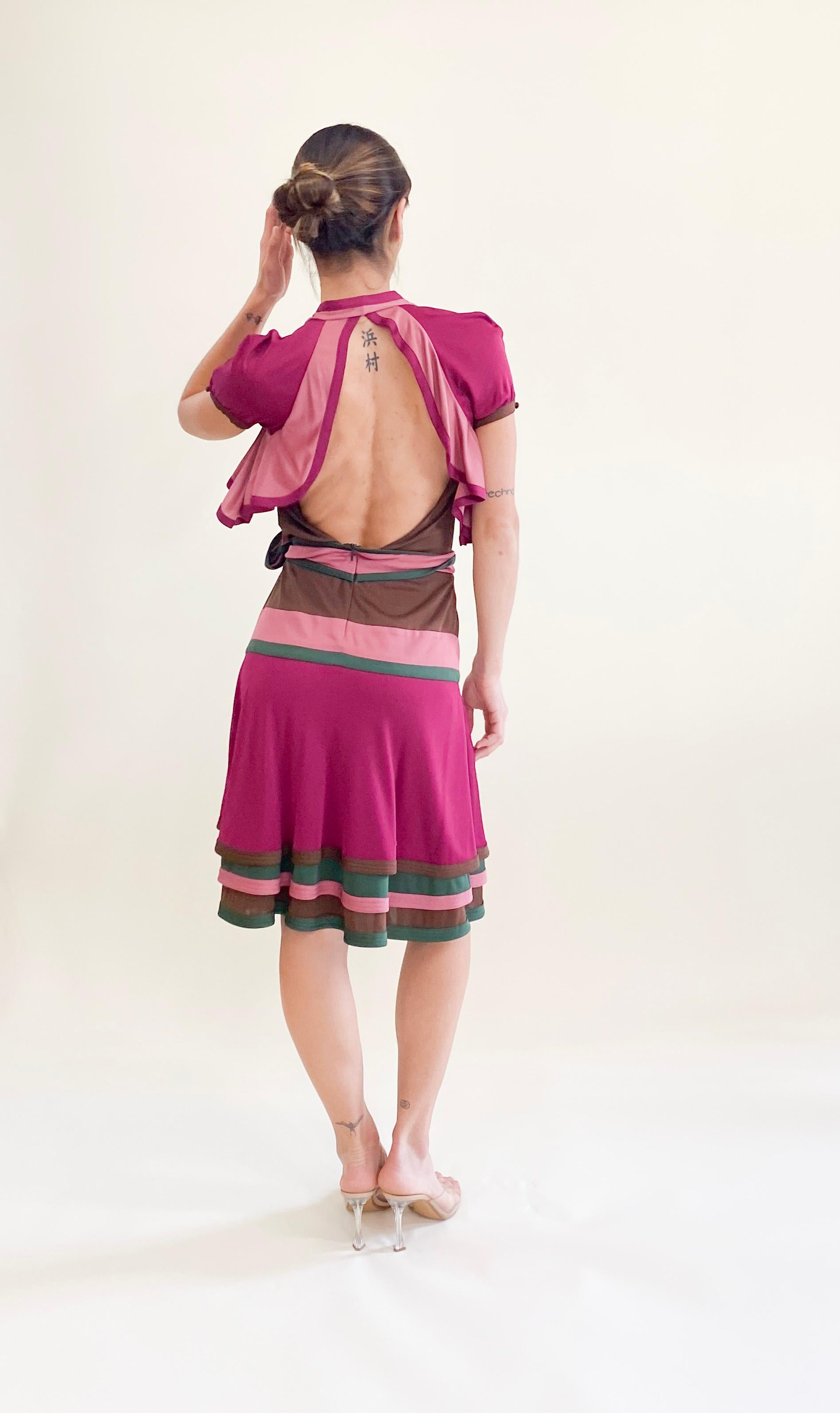 Gucci by Frida Giannini 2006 Brown - Robe portefeuille à empiècements colorés en vente 1
