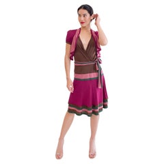 Gucci by Frida Giannini 2006 Brown Color Block Wrap Dress