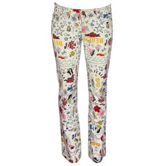 Gucci by Frida Giannini 2008 Tattoo Printed White Denim Logo Jeans